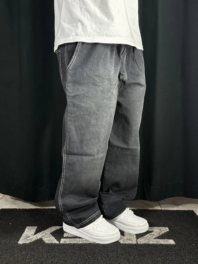 Calça Baggy Jeans Preto Jateado